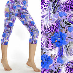 Cornflower-Cheetah-blue-flowers-animal-leopard-snake-print-capri-leggings