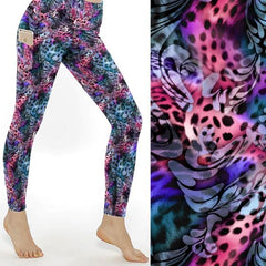 red, teal jungle print leggings with pockets