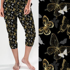 gold and black butterfly capri jogger pants