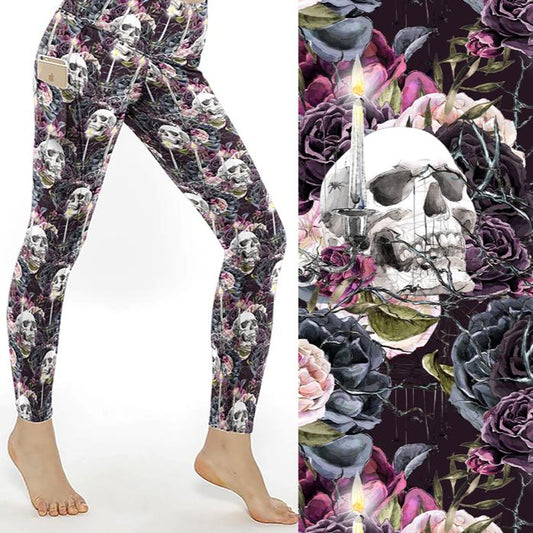 Happy Deathday Full Length Skull Print Leggings