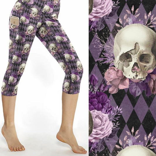 Harlequin Hell Capri Skull Print Leggings