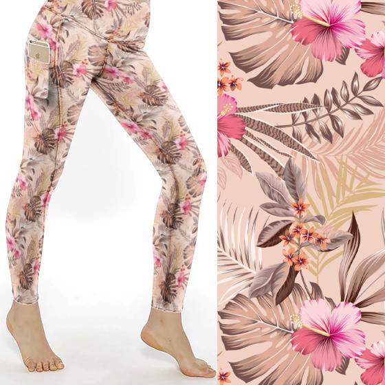 pink hibiscus leggings