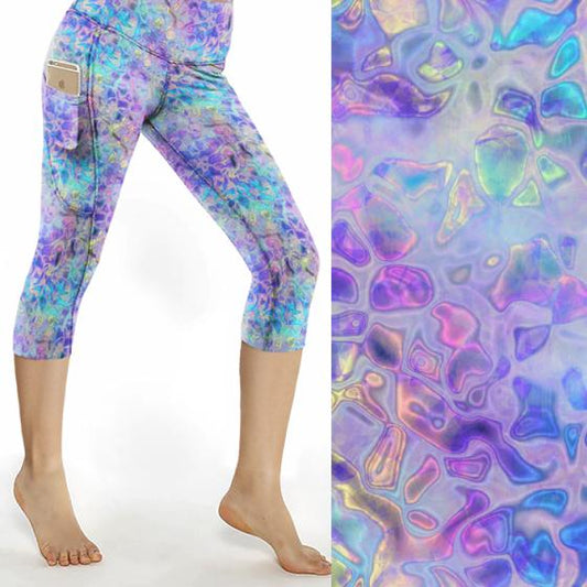 blue purple marble print 3/4 leggings