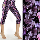 pink and purple feather print leggings