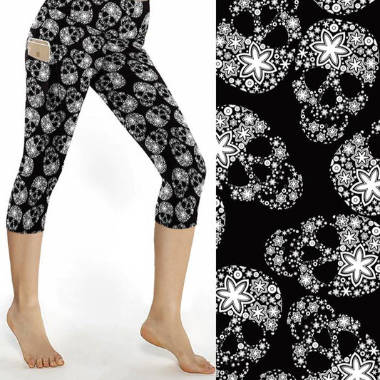 Skull Sparkles Capri Skull Print Leggings