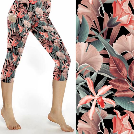 tropical flowers 3/4 leggings