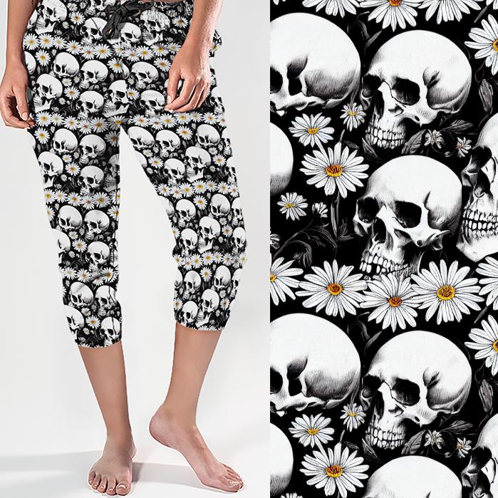 Pushing Up Daisies Skull Print Capri Joggers